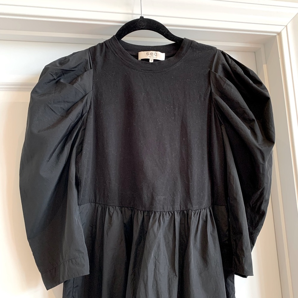 Sea puffed sleeves dress